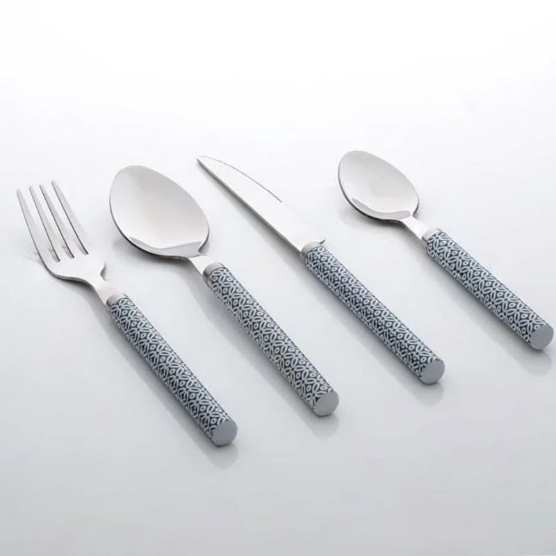 Casa si Gradina/Bucatarie si vesela/Vesela si tacamuri/Tacamuri si seturi - Set tacamuri, plastic si otel inoxidabil, 12 buc, gri - Infinity.ro