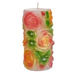 Casa si Gradina - Decoratiuni - Aromaterapie si lumanari - Lumanari si candele - Lumanare decorativa cu model trandafiri reliefati, din parafina, timp de ardere 45 ore, Ø7x14.5 cm , multicolor - Infinity.ro