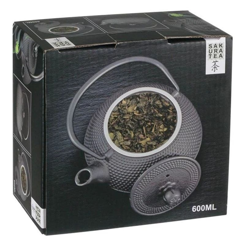 Casa si Gradina - Bucatarie si vesela - Vase pentru gatit - Ceainice si infuzoare - Ceainic din fonta, design in relief, capacitate 600ml, negru - Infinity.ro