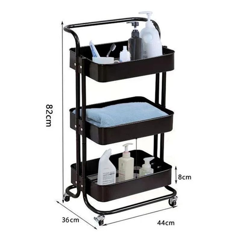 Casa si Gradina - Mobilier - Biblioteci si rafturi - Etajere - Etajera de bucatarie, din metal, pentru baie si bucatarie, cu 3 nivele, dimensiuni 44x36x82cm, negru - Infinity.ro