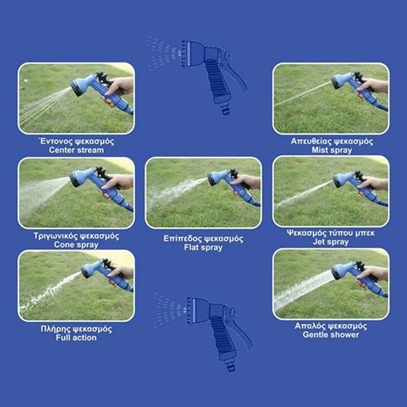 Casa si Gradina - Gradinarit si plante - Instalatii si accesorii pentru irigatii - Furtunuri de gradina si accesorii - Furtun Spiralat Gri Bleu du 4 Accesorii 7 Functii - 20m - Infinity.ro