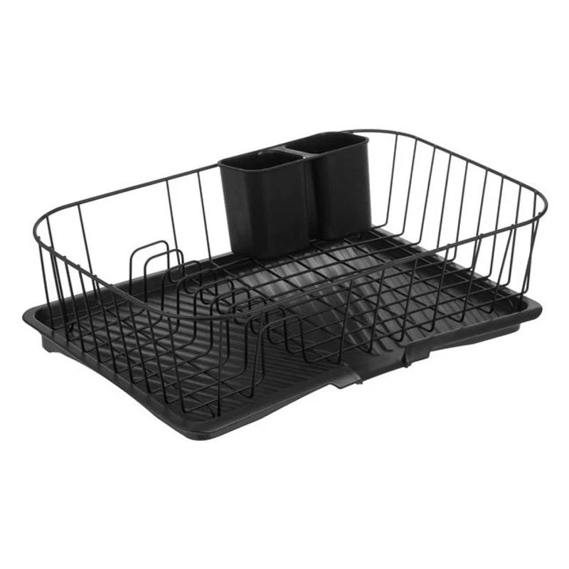 Casa si Gradina - Bucatarie si vesela - Organizare si depozitare bucatarie - Scurgator vase - Scurgator pentru vase, din metal, cu tava, negru - Infinity.ro