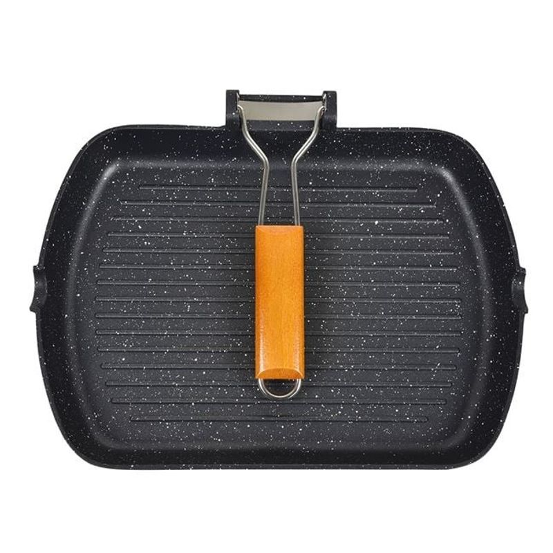 Casa si Gradina - Bucatarie si vesela - Vase pentru gatit - Tigai si seturi - Tigaie grill, din aluminiu turnat, neaderenta, cu maner pliabil, dimensiuni 33.5x45cm, negru - Infinity.ro