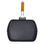 Casa si Gradina - Bucatarie si vesela - Vase pentru gatit - Tigai si seturi - Tigaie grill, din aluminiu turnat, neaderenta, cu maner pliabil, dimensiuni 33.5x45cm, negru - Infinity.ro