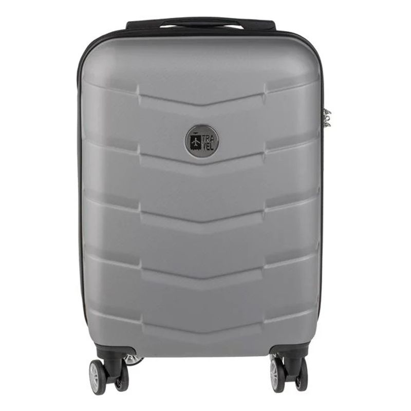 Sport si Outdoor - Articole de voiaj - Trolere - Valiza tip Troler, gri Metalizat, cu Dungi Reliefate, 33L - Infinity.ro