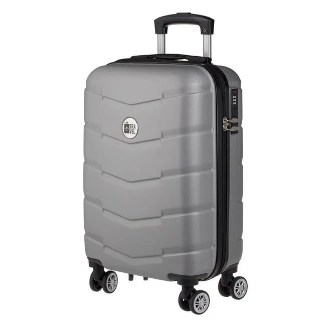 Valiza Tip Troler, Gri Metalizat, cu Dungi Reliefate, 87L