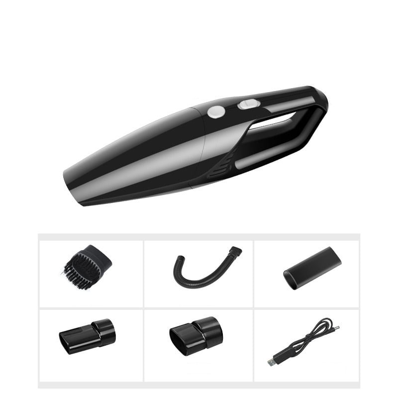 Aspirator Auto 120W Turbo, Fara Fir, Baterie 3000mAh, Filtru HEPA, 4 Duze Interschimabile, Negru