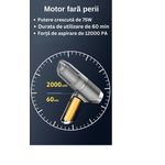 Auto si Moto - Intretinere auto - Aspiratoare auto - Aspirator Auto 3 in 1, Fara Fir, Turbo Duster, 4000PA, 120W, Baterie 2000mAh, 2 Trepte, Filtru HEPA, Negru - Infinity.ro