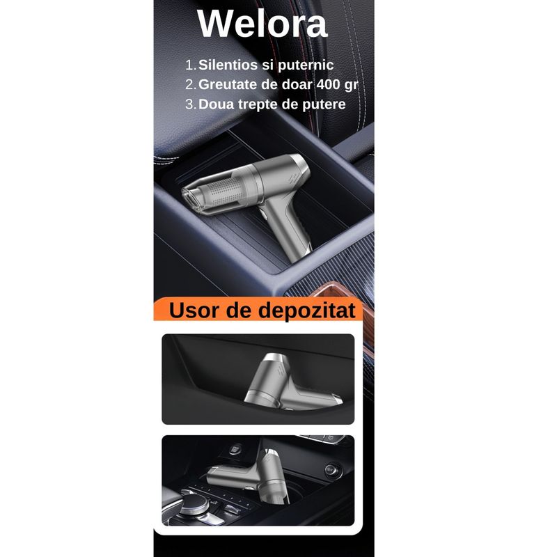 Auto si Moto - Intretinere auto - Aspiratoare auto - Aspirator Auto 3 in 1, Fara Fir, Turbo Duster, 4000PA, 120W, Baterie 2000mAh, 2 Trepte, Filtru HEPA, Negru - Infinity.ro