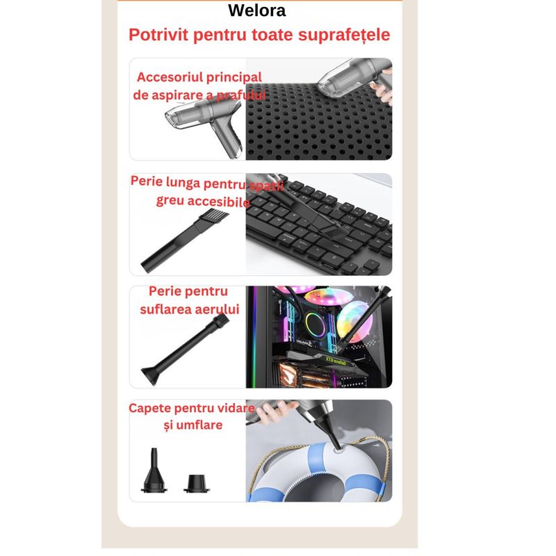 Auto si Moto - Intretinere auto - Aspiratoare auto - Aspirator Auto 3 in 1, Fara Fir, Turbo Duster, 4000PA, 120W, Baterie 2000mAh, 2 Trepte, Filtru HEPA, Negru - Infinity.ro