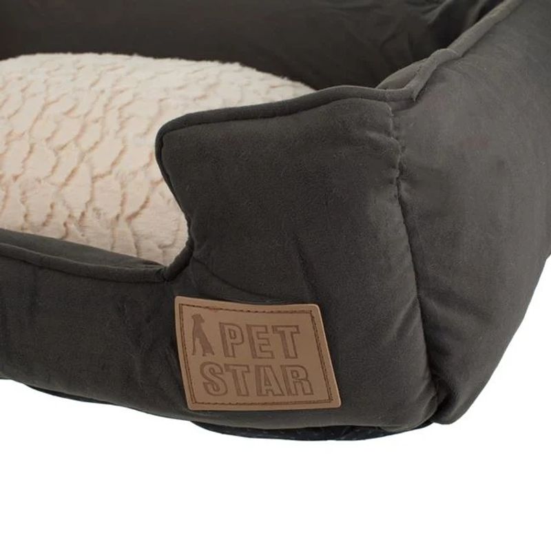 Petshop - Accesorii petshop - Culcusuri si custi - Culcusuri si saltele - Pat pentru caini, cu imitatie de blana, dreptunghiular, dimensiuni 61x49x18cm, bej-negru - Infinity.ro