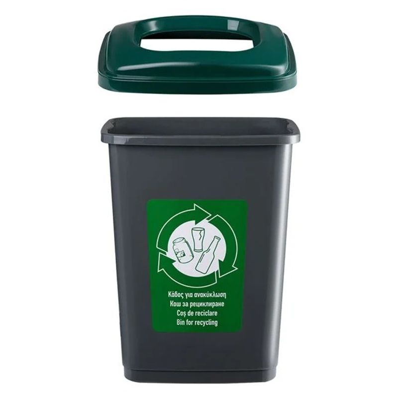 Casa si Gradina - Mobilier - Organizare si depozitare - Cosuri de gunoi - Tomberon, din plastic, pentru reciclare, capacitate 50L, gri-verde - Infinity.ro