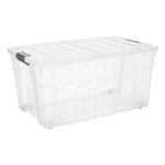 Casa si Gradina - Mobilier - Organizare si depozitare - Cutii depozitare - Cutie de depozitare, pliabila cu capac si roti, din plastic, capacitate 120L, transparent - Infinity.ro