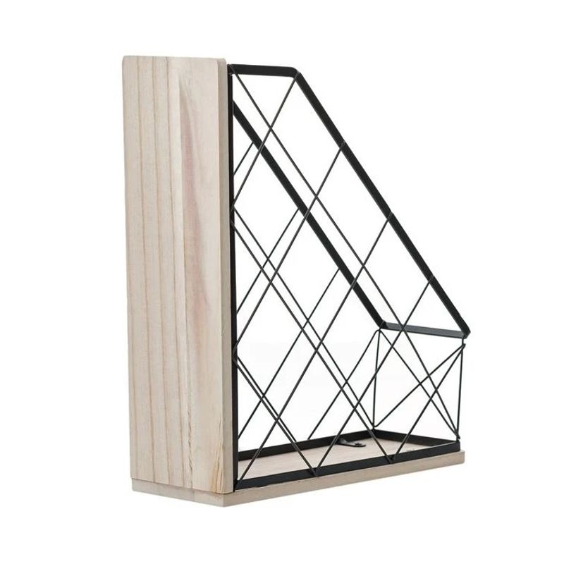 Carti si Birotica - Birotica - Accesorii de birou - Suporturi accesorii birou - Suport Metalic pentru Dosare, cu Baza din Lemn, 27.5x10x34cm, negru/natur - Infinity.ro