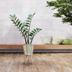 Casa si Gradina - Gradinarit si plante - Plante si ghivece - Ghivece si suporturi - Masca ghiveci, din lemn cu model impletit si picioruse, diametru 25x46.5cm, bej - Infinity.ro