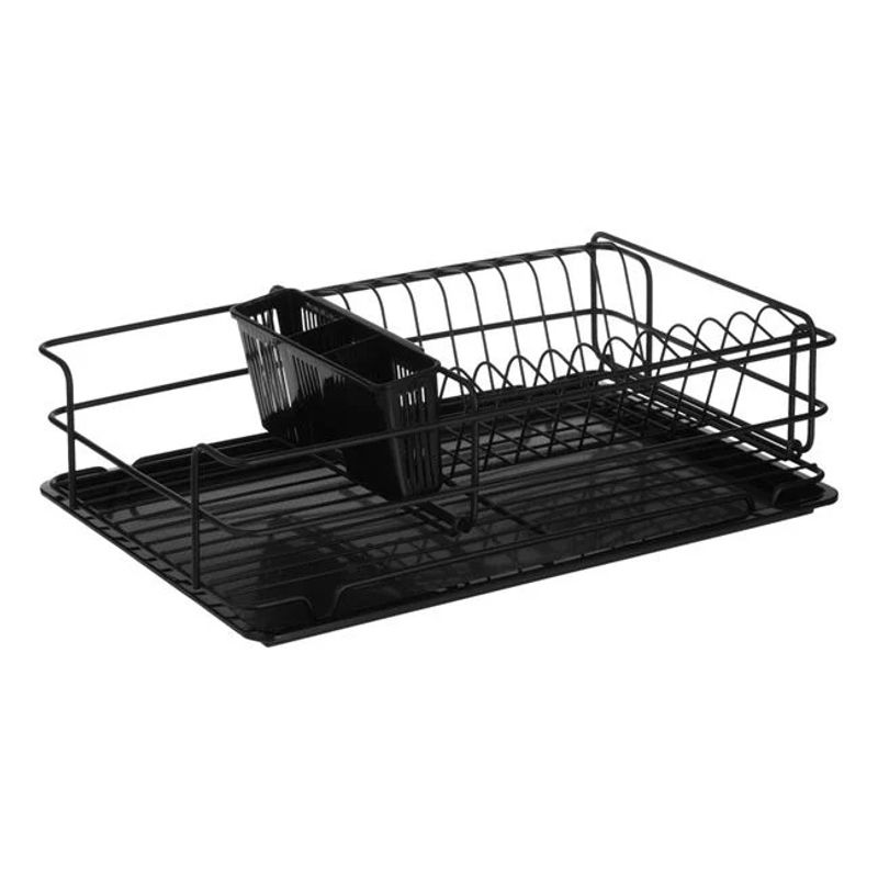 Casa si Gradina - Bucatarie si vesela - Organizare si depozitare bucatarie - Scurgator vase - Uscator pentru vase, din metal, pe doua nivele, cu tava de colectare, dimensiuni 48x33x24cm, negru - Infinity.ro