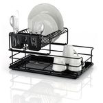Casa si Gradina - Bucatarie si vesela - Organizare si depozitare bucatarie - Scurgator vase - Uscator pentru vase, din metal, pe doua nivele, cu tava de colectare, dimensiuni 48x33x24cm, negru - Infinity.ro