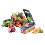 Casa si Gradina - Bucatarie si vesela - Ustensile bucatarie - Tocatoare de bucatarie - Set tocator legume si fructe, cu recipient si 12 accesorii, dimensiuni 33x12x12cm, verde-gri - Infinity.ro