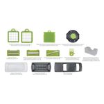 Casa si Gradina - Bucatarie si vesela - Ustensile bucatarie - Tocatoare de bucatarie - Set tocator legume si fructe, cu recipient si 12 accesorii, dimensiuni 33x12x12cm, verde-gri - Infinity.ro