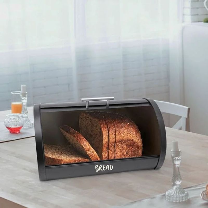 Casa si Gradina - Bucatarie si vesela - Organizare si depozitare bucatarie - Cutii alimentare - Cutie pentru paine, din metal, cu usa glisanta, dimensiuni 38x28x18.5cm, negru - Infinity.ro