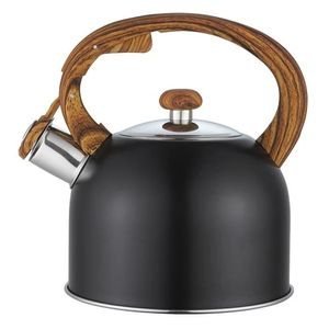 Ceainic din otel inoxidabil, cu maner din lemn, capac detasabil, capacitate 1.5L, negru