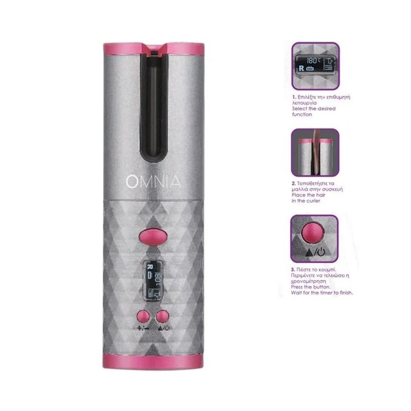 Ingrijire personala si Cosmetice - Aparate & accesorii ingrijire personala - Hair styling - Ondulatoare - Ondulator Wireless, 34W cu Incarcare cu USB si Ecran LED, 6x5x19cm, antracit - Infinity.ro