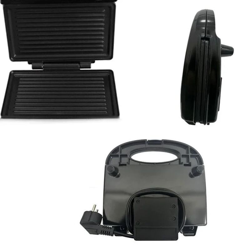 Electronice si Electrocasnice - Electrocasnice bucatarie - Preparare paine - Sandwich-maker - Aparat sandwich grill, carcasa din inox, putere 750W, negru - Infinity.ro