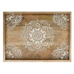 Casa si Gradina - Decoratiuni - Obiecte decorative - Vaze si boluri decorative - Tava decorativa pentru servit cu model sculptat de tip mandala, din lemn, 38x28x5 cm, maro - Infinity.ro