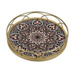 Casa si Gradina - Decoratiuni - Obiecte decorative - Vaze si boluri decorative - Tava decorativa cu inel pentru servit, metalica, cu design de tip mandala, Ø32cm, auriu/maro nude - Infinity.ro