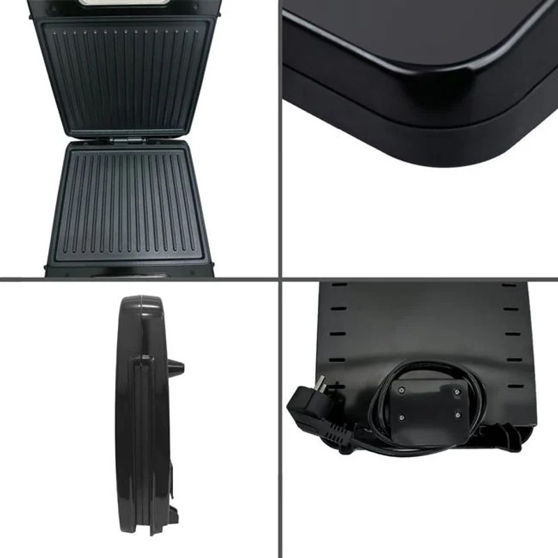 Electronice si Electrocasnice - Electrocasnice bucatarie - Preparare paine - Sandwich-maker - Aparat grill, din inox, putere 1400W, negru - Infinity.ro