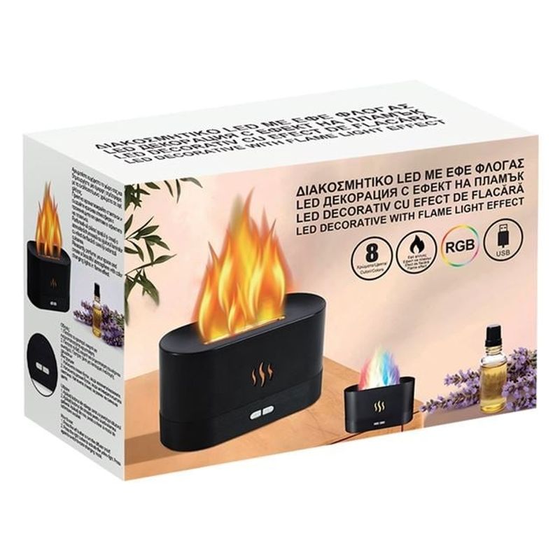Casa si Gradina - Decoratiuni - Aromaterapie si lumanari - Difuzoare aromaterapie - Difuzor electric pentru aromaterapie si parfumare cu LED, cu efect de flacara in 8 culori, 17x7x10 cm, negru - Infinity.ro
