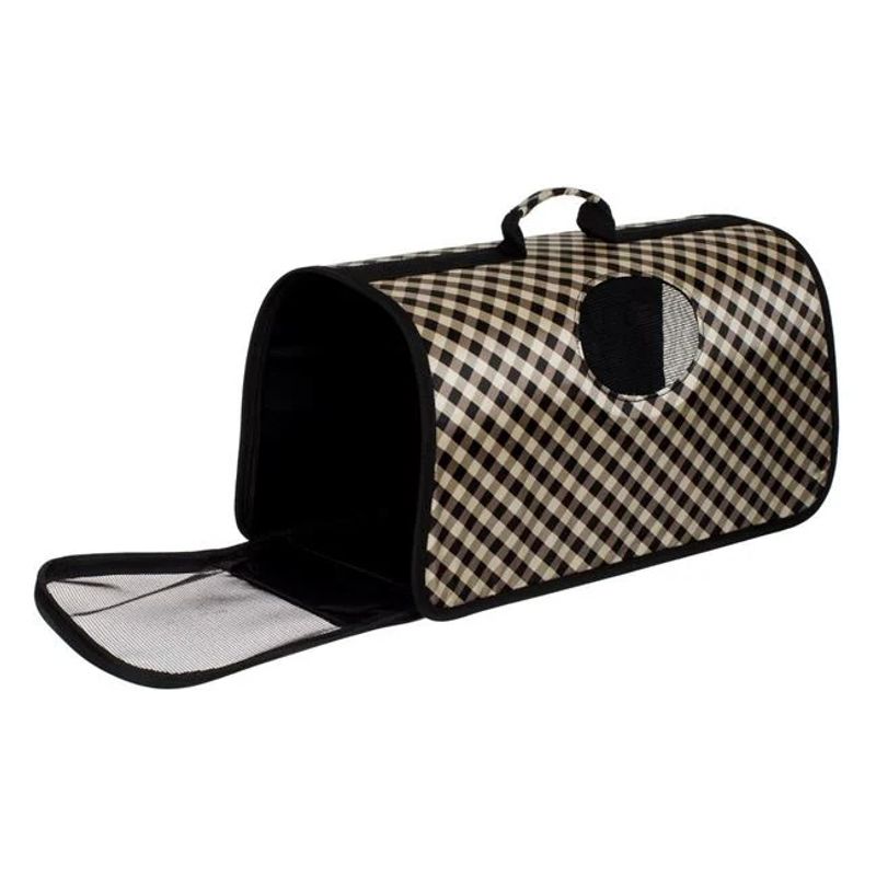 Petshop - Accesorii petshop - Culcusuri si custi - Genti si articole transport - Geanta pentru transport animale, , cu carouri, dimensiuni 48x22x26cm, negru-bej - Infinity.ro