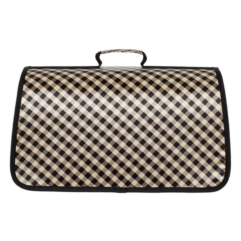Petshop - Accesorii petshop - Culcusuri si custi - Genti si articole transport - Geanta pentru transport animale, , cu carouri, dimensiuni 48x22x26cm, negru-bej - Infinity.ro