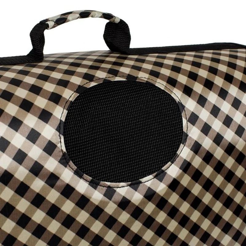 Petshop - Accesorii petshop - Culcusuri si custi - Genti si articole transport - Geanta pentru transport animale, , cu carouri, dimensiuni 48x22x26cm, negru-bej - Infinity.ro