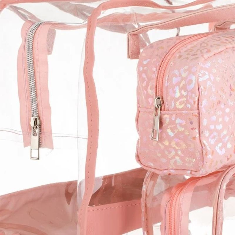 Ingrijire personala si Cosmetice - Machiaj - Portfarduri si genti cosmetice - Set 3 Portfarduri cu Model Animal Print, 3 Marimi, PVC, roz - Infinity.ro