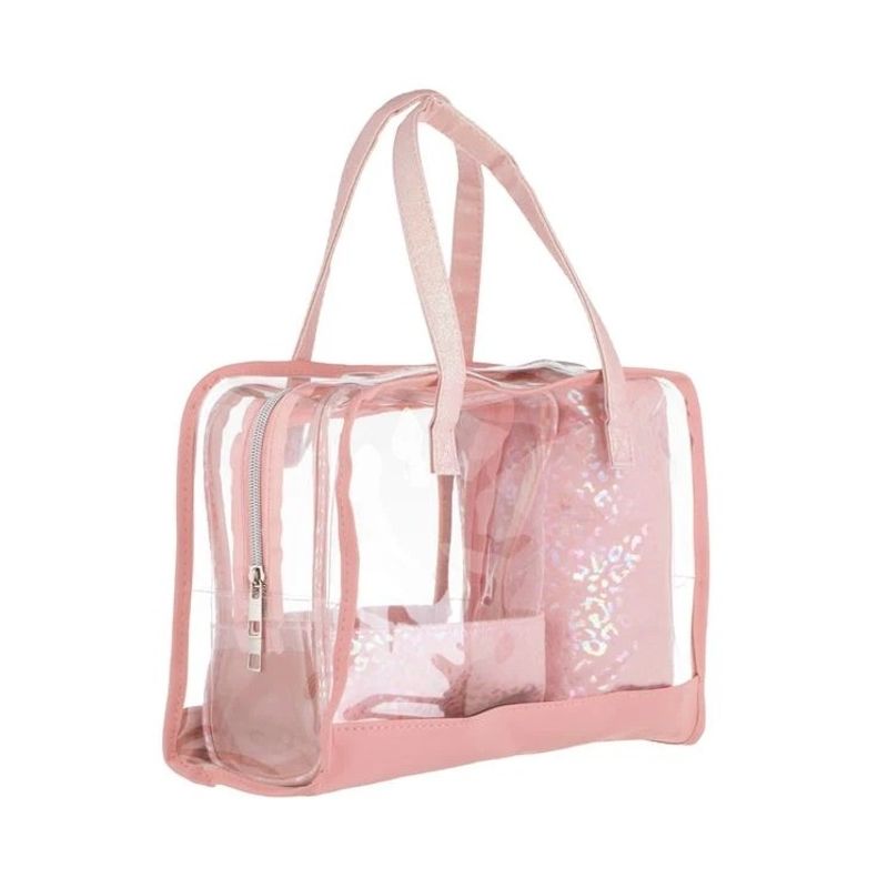 Ingrijire personala si Cosmetice - Machiaj - Portfarduri si genti cosmetice - Set 3 Portfarduri cu Model Animal Print, 3 Marimi, PVC, roz - Infinity.ro