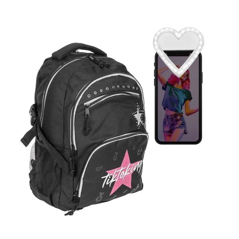 Fashion, accesorii si bijuterii - Copii - Accesorii copii - Genti si rucsacuri copii - Ghiozdan inspiratie TikTok, cu Selfie Light LED, 30×17×42cm, negru - Infinity.ro