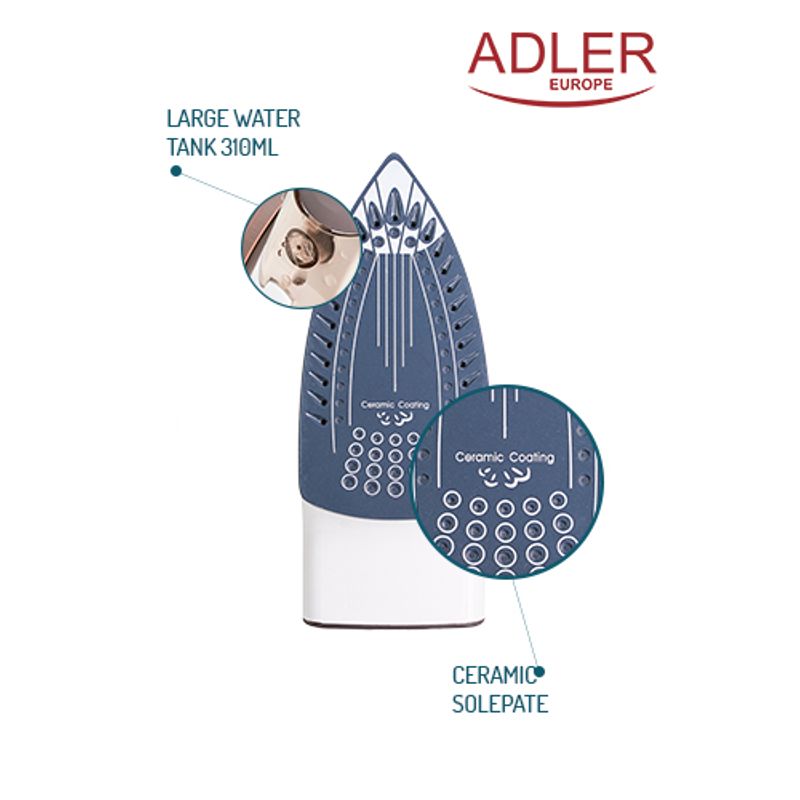 Electronice si Electrocasnice/Ingrijirea tesaturilor/Fiare de calcat - Fier de calcat Adler AD5030, talpa ceramica, 2200W - Infinity.ro