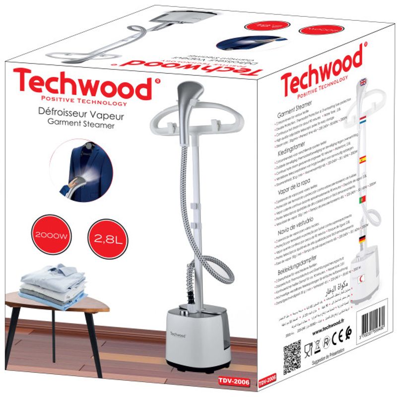 Electronice si Electrocasnice - Ingrijirea tesaturilor - Aparate de calcat cu aburi - Fier de calcat vertical cu aburi Techwood TDV-2006, 2000W, bara telescopica - Infinity.ro