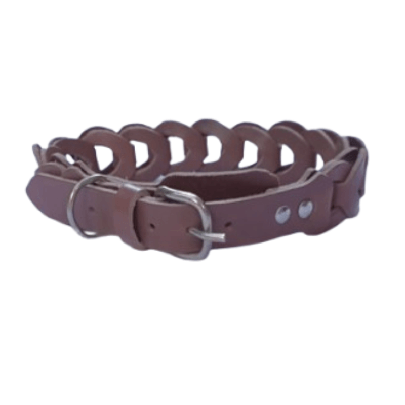 Petshop - Accesorii petshop - Zgarzi, lese si hamuri - Zgarzi - Zgarda maro deschis, impletita, din piele naturala, pentru caini 60X3 cm - Infinity.ro