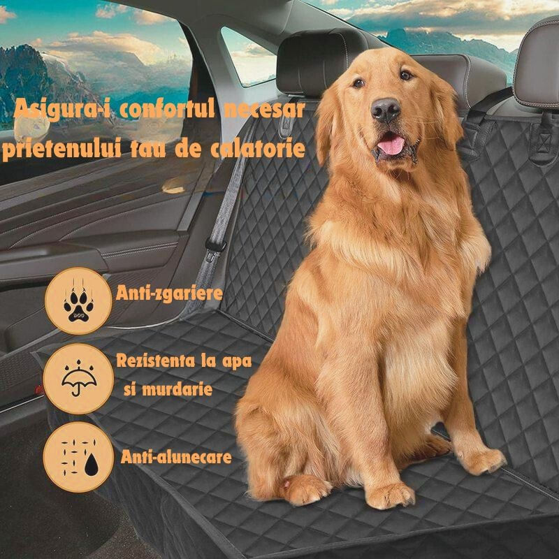 Petshop/Accesorii petshop/Jucarii animale/Ansambluri de joaca - Husa scaune auto protectie si transport animale de companie, universala, impermeabila, 133cm, negru - Infinity.ro