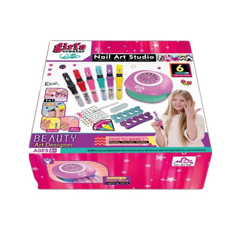 Jucarii, Copii si Bebe - Jucarii si jocuri - Jucarii de rol - Frumusete, bijuterii si accesorii fetite - Set Mini Salon de Manichiura pentru Copii 6 ani+, cu 6 Markere si Accesorii pentru o Manichiura Creativa, Multicolor - Infinity.ro