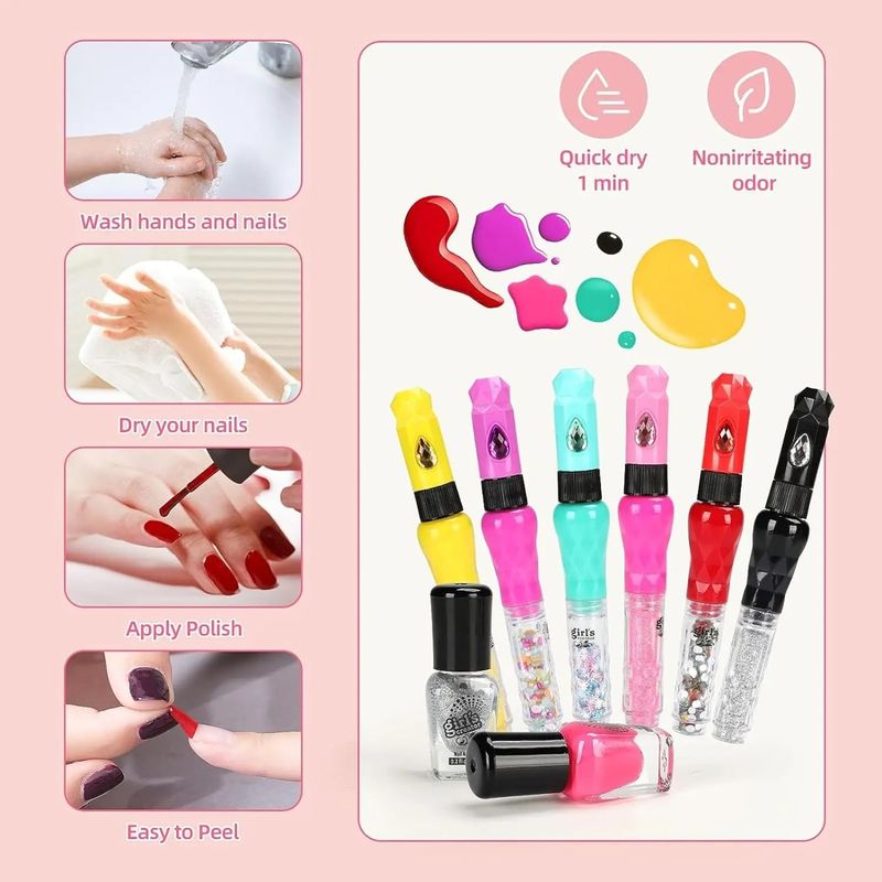 Jucarii, Copii si Bebe - Jucarii si jocuri - Jucarii de rol - Frumusete, bijuterii si accesorii fetite - Set Mini Salon de Manichiura pentru Copii 6 ani+, cu 6 Markere si Accesorii pentru o Manichiura Creativa, Multicolor - Infinity.ro