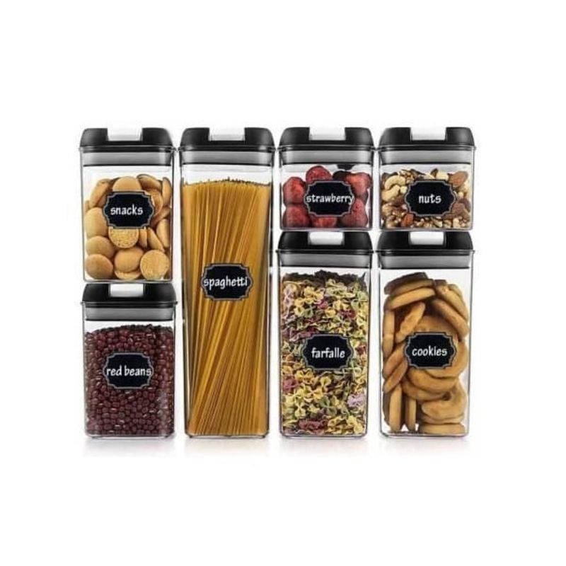 Casa si Gradina - Mobilier - Organizare si depozitare - Recipiente depozitare - Set cu 7 cutii ermetice pentru alimente, design stivuibil, plastic, capac negru, recipient transparent - Infinity.ro