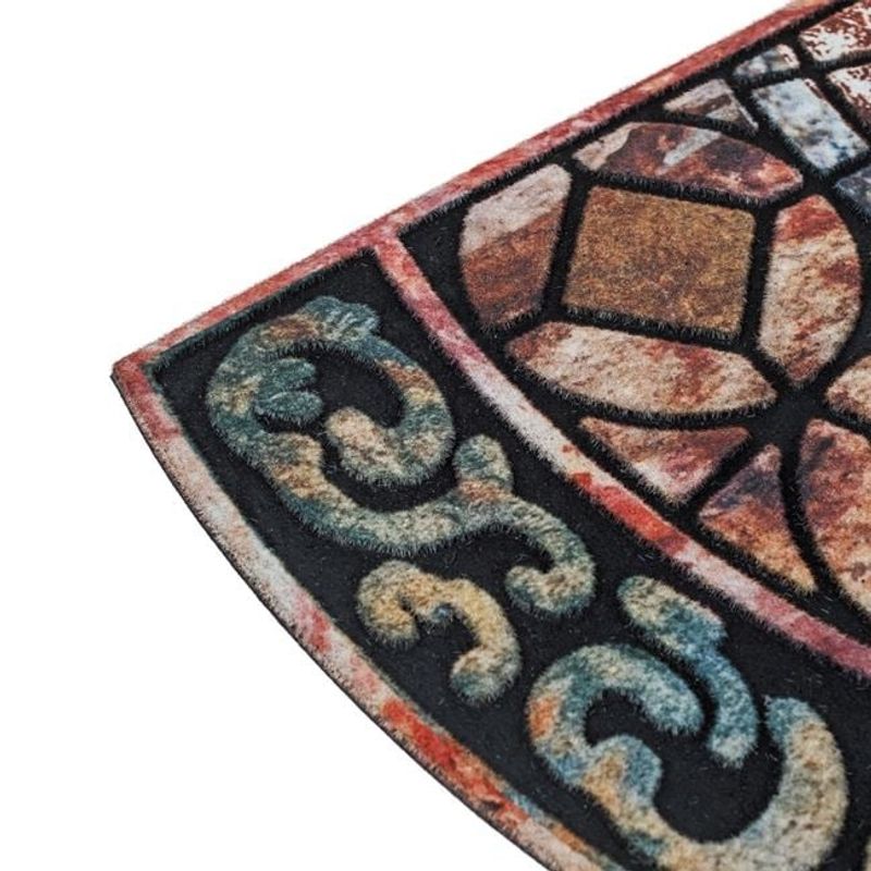 Casa si Gradina - Textile si covoare - Covoare - Covorase intrare - Covoras in forma de semicerc pentru intrare, din cauciuc cu suprafata textila, model reliefat, 75x45 cm, multicolor - Infinity.ro