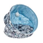 Petshop - Accesorii petshop - Culcusuri si custi - Culcusuri si saltele - Pat Cuib pentru pisici, cu Figuri de Pisica, si Bila Suspendata, 40x40cm, gri/albastru - Infinity.ro