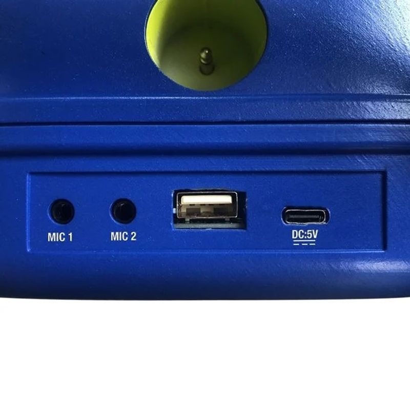 Jucarii, Copii si Bebe - Jucarii si jocuri - Jucarii de rol - Instrumente muzicale de jucarie - Microfon Karaoke cu Stand, Sunet si Lumini, Functii multiple, 5ani+, 27x10x49.5cm, albastru - Infinity.ro