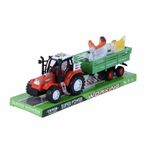 Jucarii, Copii si Bebe - Jucarii si jocuri - Vehicule si jucarii cu telecomanda - Utilaje constructie de jucarie - Tractor de jucarie cu remorca si 3 pasari de curte, de frictiune, pentru copii 3 + ani, plastic, 36cm lungime - Infinity.ro