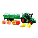 Jucarii, Copii si Bebe - Jucarii si jocuri - Vehicule si jucarii cu telecomanda - Utilaje constructie de jucarie - Tractor de jucarie, cu remorca si fructe, de fictioune, pentru copii 3 ani+, 33 cm lungime, verde - Infinity.ro