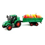 Jucarii, Copii si Bebe - Jucarii si jocuri - Vehicule si jucarii cu telecomanda - Utilaje constructie de jucarie - Tractor de jucarie, cu remorca si fructe, de fictioune, pentru copii 3 ani+, 33 cm lungime, verde - Infinity.ro